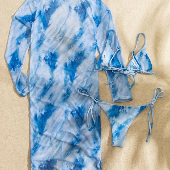 Tie Dye Bikini Swimsuit & Mesh Coverup - Picture 6 of 6